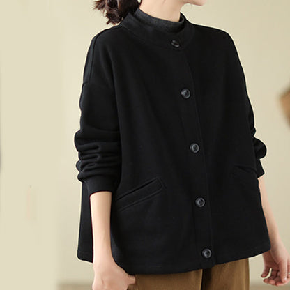 Buddha Stones Solid Color Women's Long Sleeve Jacket With Pockets