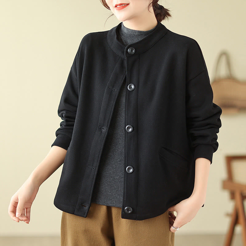 Buddha Stones Solid Color Women's Long Sleeve Jacket With Pockets