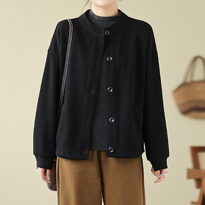 Buddha Stones Solid Color Women's Long Sleeve Jacket With Pockets