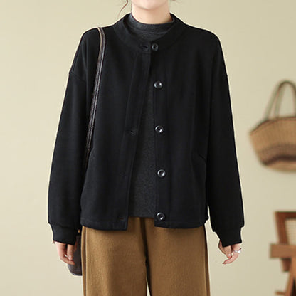 Buddha Stones Solid Color Women's Long Sleeve Jacket With Pockets