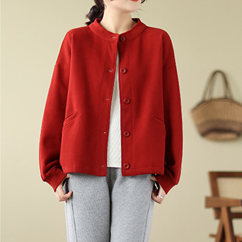 Buddha Stones Solid Color Women's Long Sleeve Jacket With Pockets