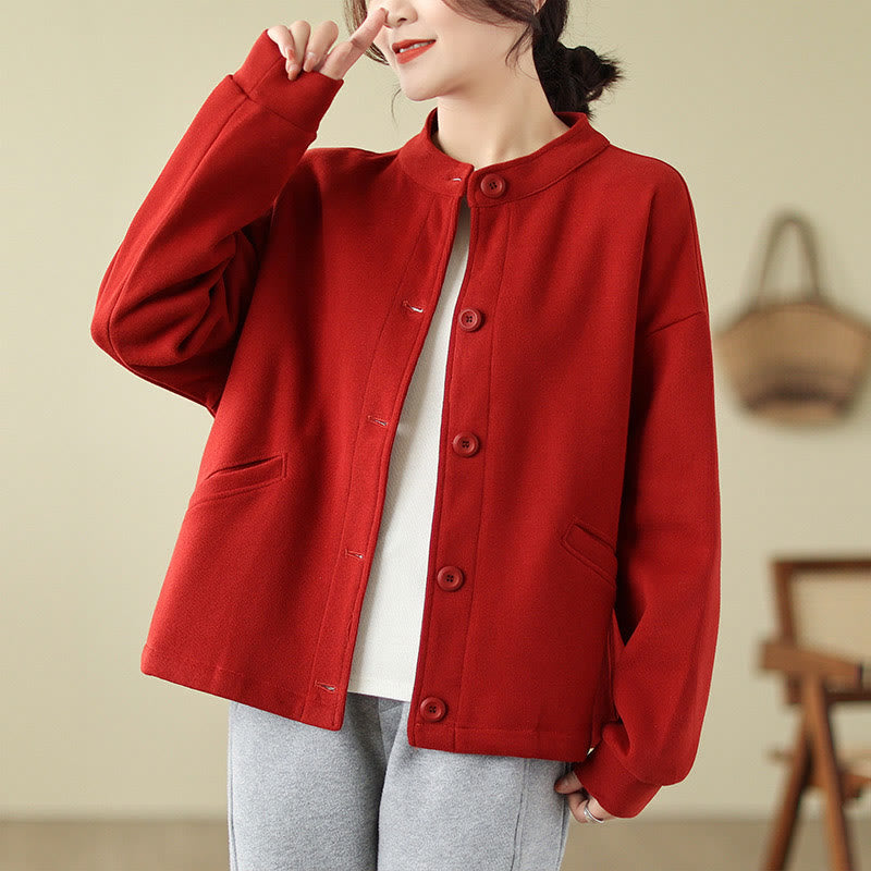 Buddha Stones Solid Color Women's Long Sleeve Jacket With Pockets