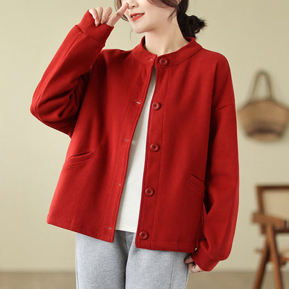 Buddha Stones Solid Color Women's Long Sleeve Jacket With Pockets