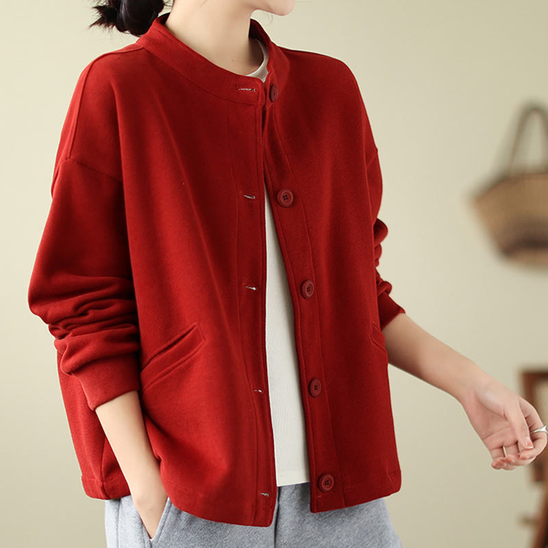 Buddha Stones Solid Color Women's Long Sleeve Jacket With Pockets