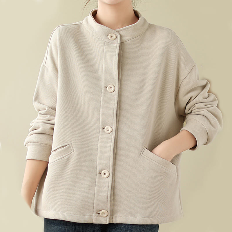 Buddha Stones Solid Color Women's Long Sleeve Jacket With Pockets