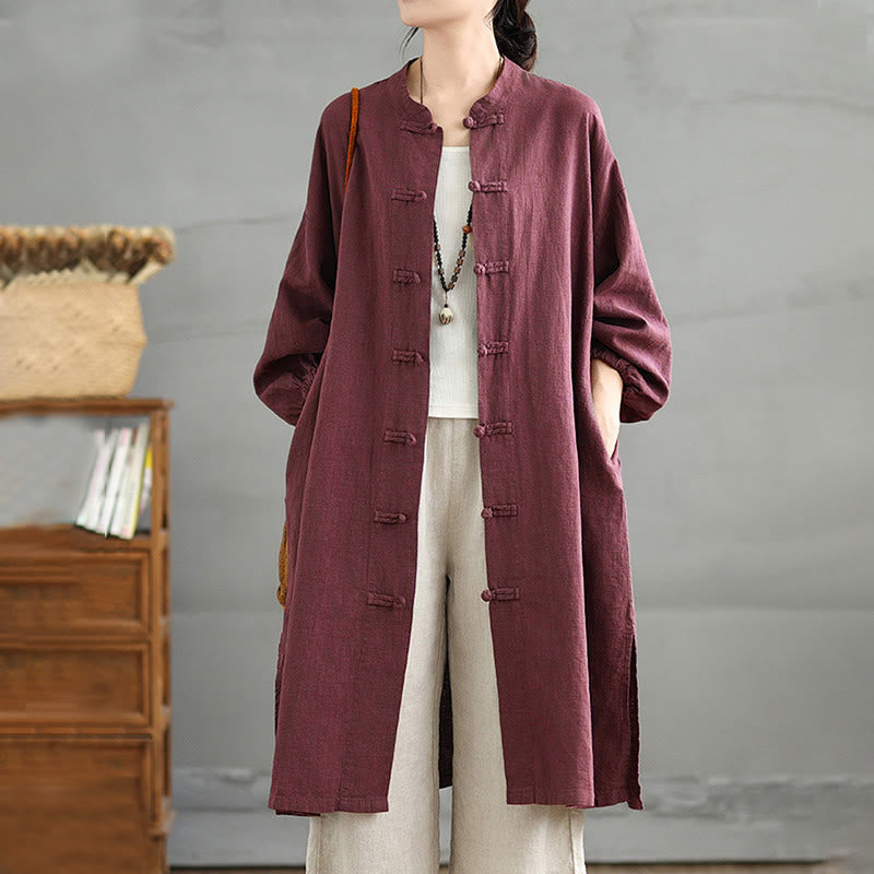 Buddha Stones Casual Frog-button Women's  Coat With Pockets