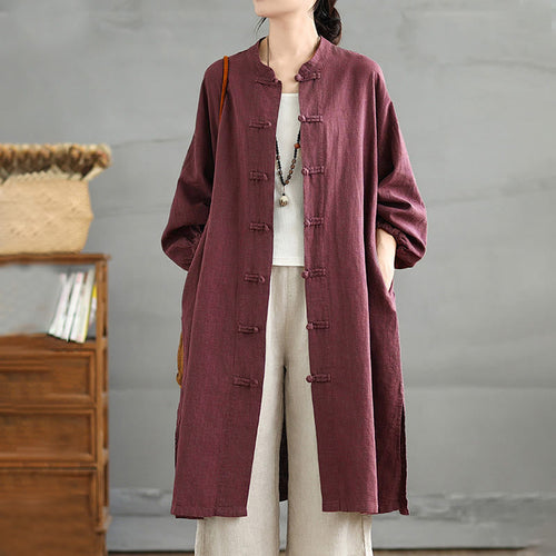 Buddha Stones Casual Frog-button Women's  Coat With Pockets