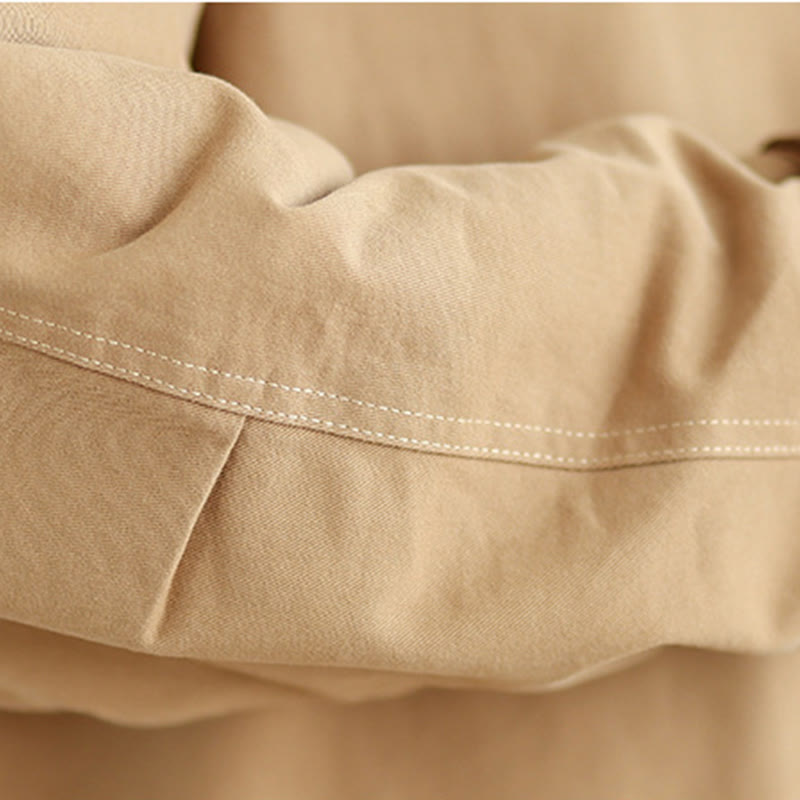 Buddha Stones Plain Lapel Buttons Design Women's Long Sleeve Quilted Cotton Jacket With Pockets