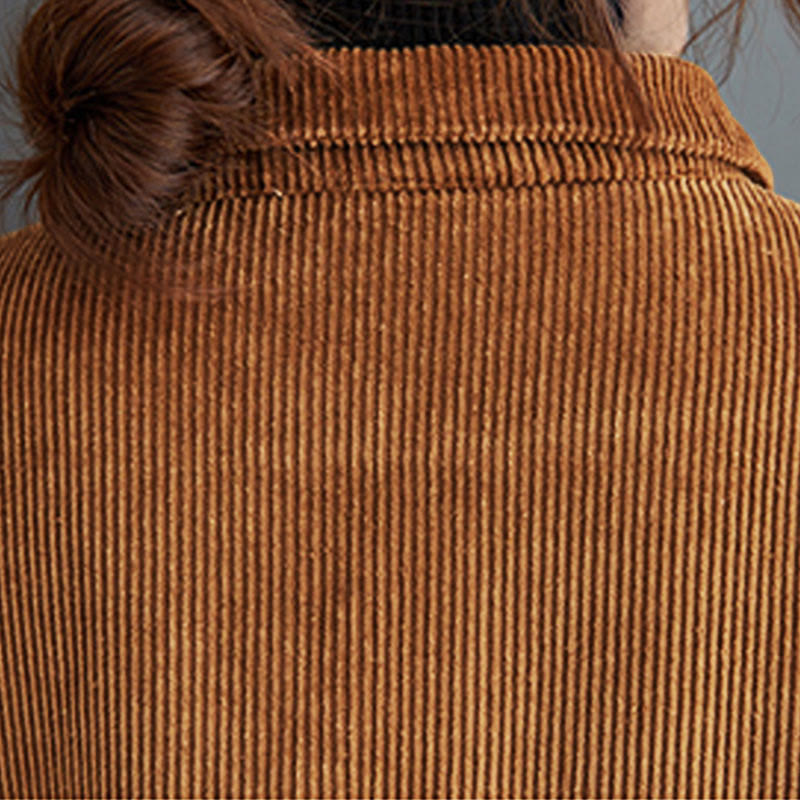 Buddha Stones Plain Buttons Long Sleeve Women's Corduroy Fleece-Lined Coat With Pockets