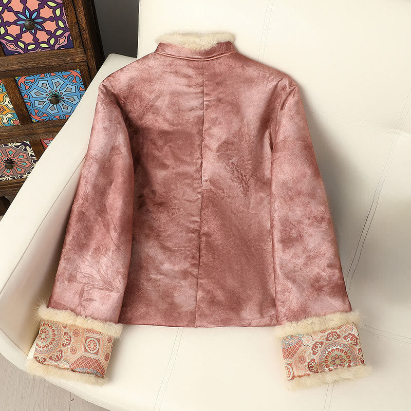 Buddha Stones Frog-Button Traditional Chinese Patterns Women's Long Sleeve Thickened Jacket