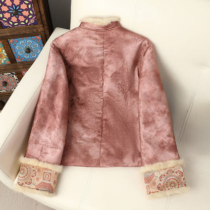 Buddha Stones Frog-Button Traditional Chinese Patterns Women's Long Sleeve Thickened Jacket