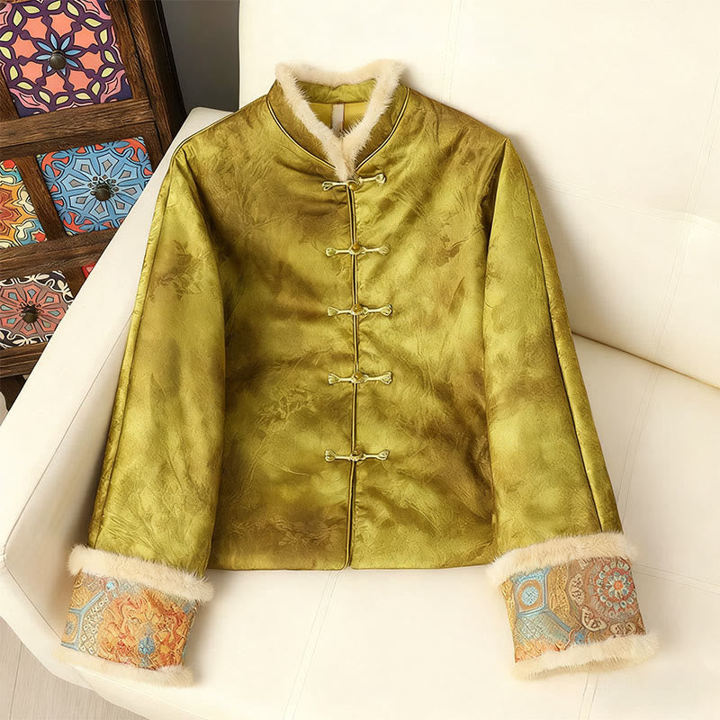 Buddha Stones Frog-Button Traditional Chinese Patterns Women's Long Sleeve Thickened Jacket