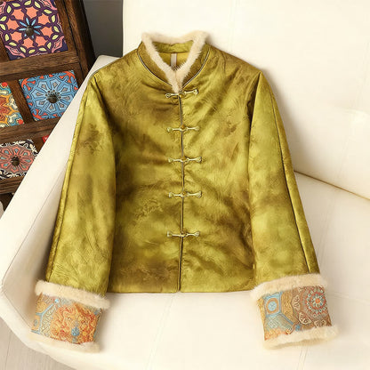 Buddha Stones Frog-Button Traditional Chinese Patterns Women's Long Sleeve Thickened Jacket