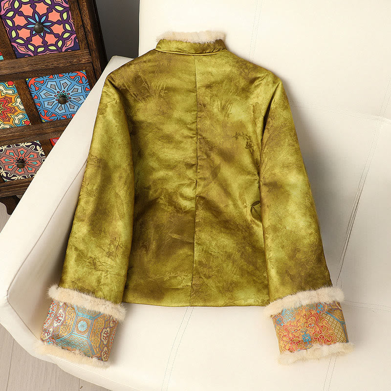 Buddha Stones Frog-Button Traditional Chinese Patterns Women's Long Sleeve Thickened Jacket