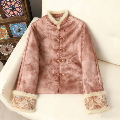 Buddha Stones Frog-Button Traditional Chinese Patterns Women's Long Sleeve Thickened Jacket