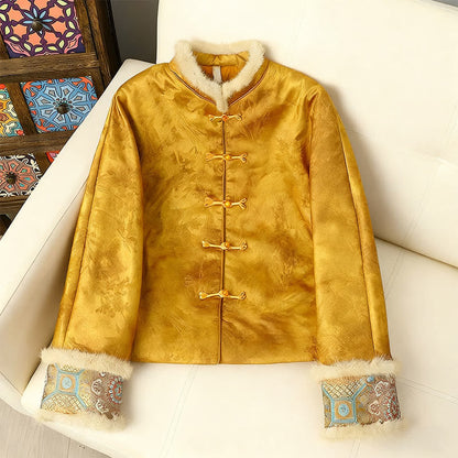 Buddha Stones Frog-Button Traditional Chinese Patterns Women's Long Sleeve Thickened Jacket