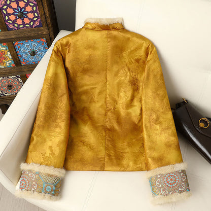 Buddha Stones Frog-Button Traditional Chinese Patterns Women's Long Sleeve Thickened Jacket