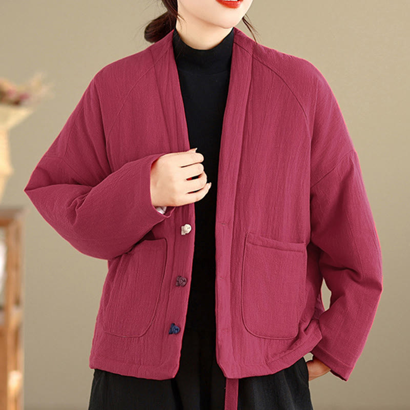 Buddha Stones Winter Long Sleeve Cotton Women's Thermal Jacket With Pockets