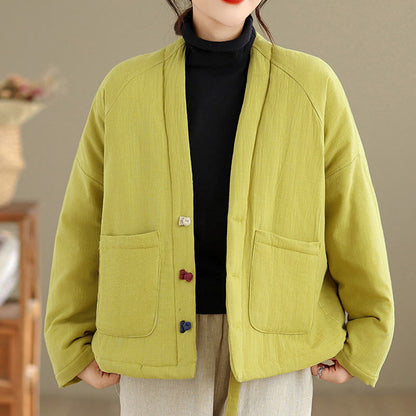 Buddha Stones Winter Long Sleeve Cotton Women's Thermal Jacket With Pockets