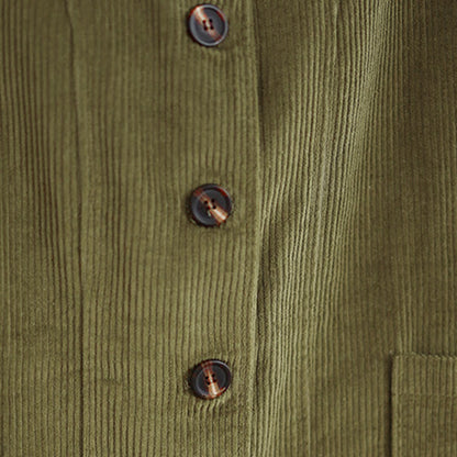 Buddha Stones Buttons Design Corduroy Long Sleeve Women's Jacket With Pockets