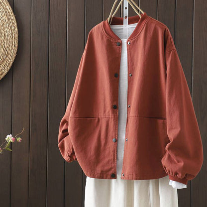 Buddha Stones Fall Button Down Women's Long Sleeve Outerwear Jacket With Pockets