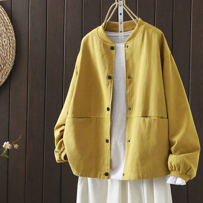 Buddha Stones Fall Button Down Women's Long Sleeve Outerwear Jacket With Pockets