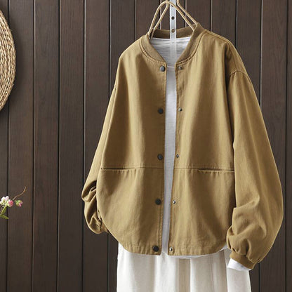 Buddha Stones Fall Button Down Women's Long Sleeve Outerwear Jacket With Pockets