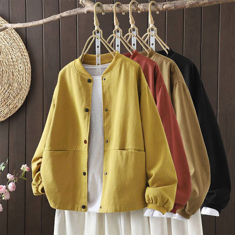 Buddha Stones Fall Button Down Women's Long Sleeve Outerwear Jacket With Pockets