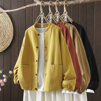 Buddha Stones Fall Button Down Women's Long Sleeve Outerwear Jacket With Pockets