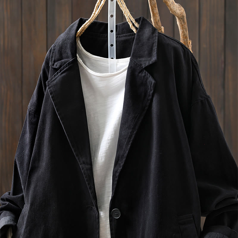 Buddha Stones Spring Fall Buttons Lapel Collar Long Sleeve Mid-length Women's Jacket With Pockets