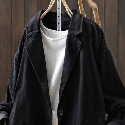 Buddha Stones Spring Fall Buttons Lapel Collar Long Sleeve Mid-length Women's Jacket With Pockets