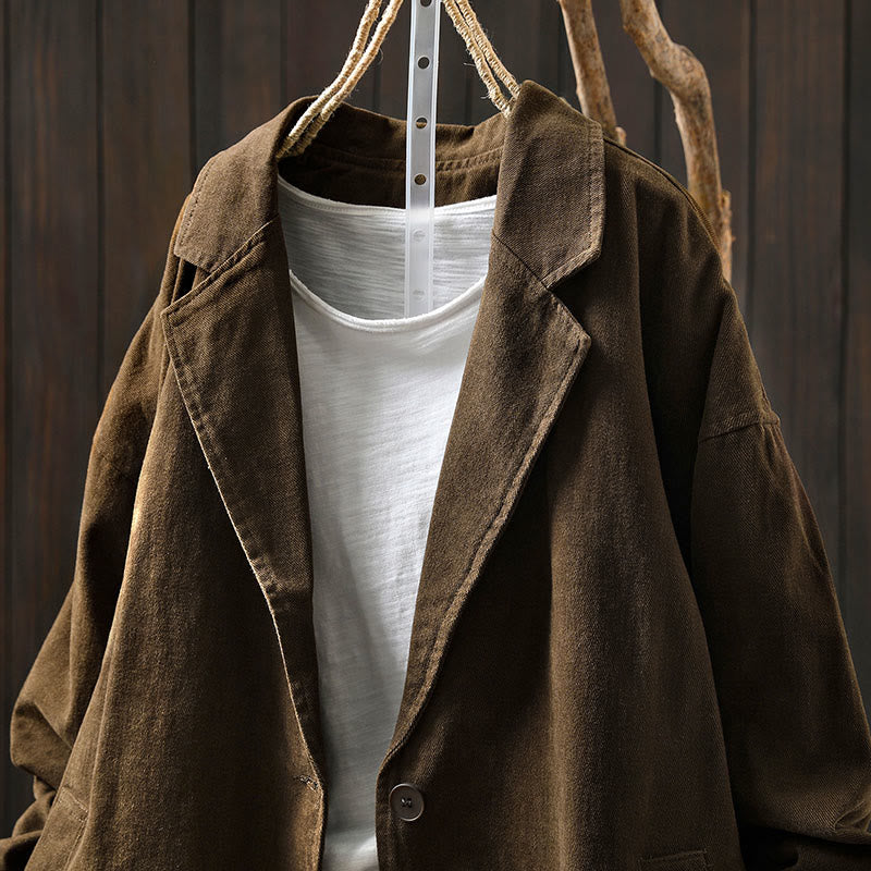 Buddha Stones Spring Fall Buttons Lapel Collar Long Sleeve Mid-length Women's Jacket With Pockets