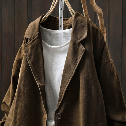 Buddha Stones Spring Fall Buttons Lapel Collar Long Sleeve Mid-length Women's Jacket With Pockets