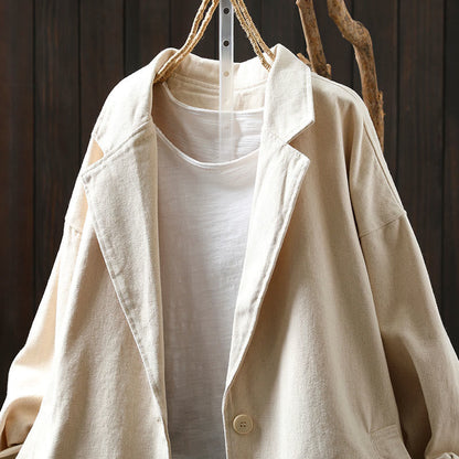 Buddha Stones Spring Fall Buttons Lapel Collar Long Sleeve Mid-length Women's Jacket With Pockets