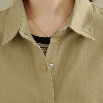 Buddha Stones Fall Pure Color Lapel Button Simple Design Women's Cotton Long Sleeve Jacket