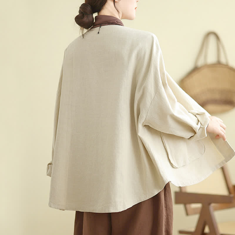 Buddha Stones Plain Design Long Sleeve Women's Jacket With Pockets