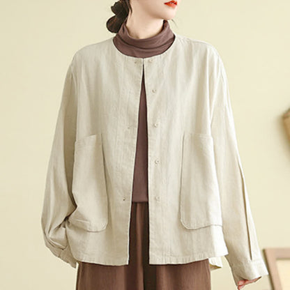 Buddha Stones Plain Design Long Sleeve Women's Jacket With Pockets