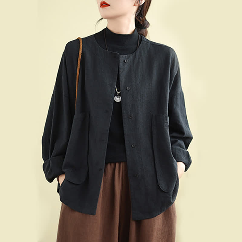 Buddha Stones Plain Design Long Sleeve Women's Jacket With Pockets