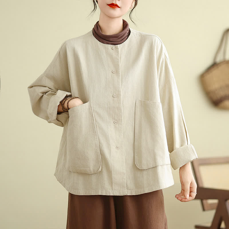Buddha Stones Plain Design Long Sleeve Women's Jacket With Pockets