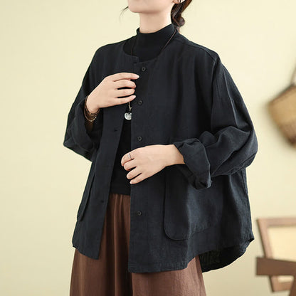Buddha Stones Plain Design Long Sleeve Women's Jacket With Pockets