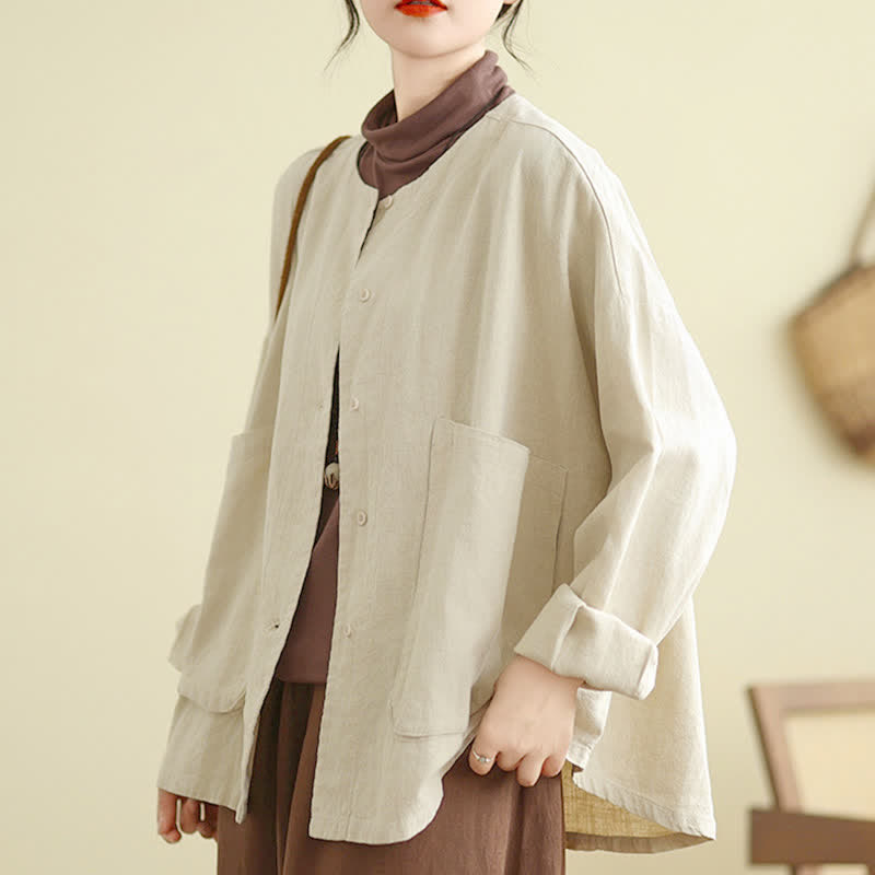 Buddha Stones Plain Design Long Sleeve Women's Jacket With Pockets