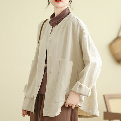 Buddha Stones Plain Design Long Sleeve Women's Jacket With Pockets