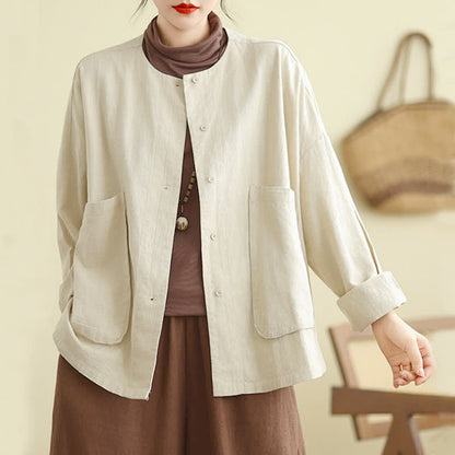 Buddha Stones Plain Design Long Sleeve Women's Jacket With Pockets