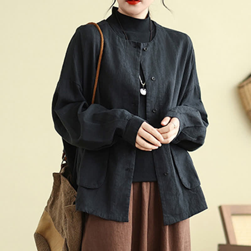 Buddha Stones Plain Design Long Sleeve Women's Jacket With Pockets