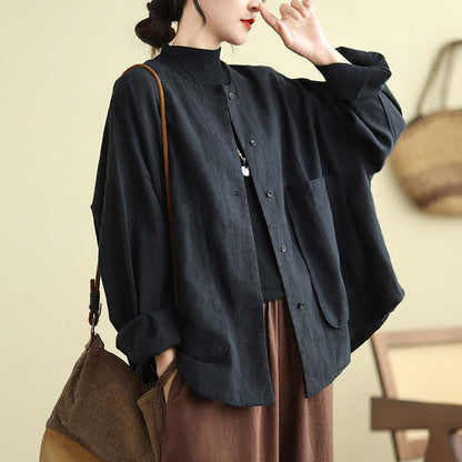 Buddha Stones Plain Design Long Sleeve Women's Jacket With Pockets