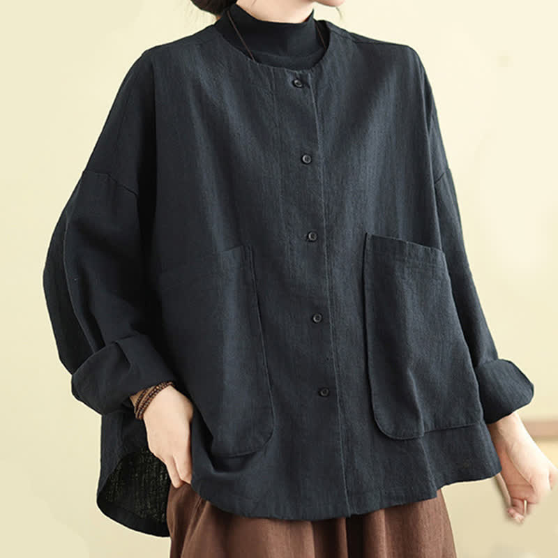 Buddha Stones Plain Design Long Sleeve Women's Jacket With Pockets