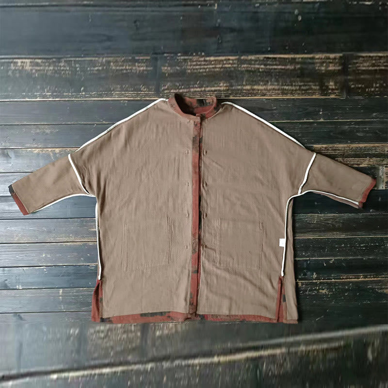 Buddha Stones Orange Peony Flower Frog-Button Open Front Jacket With Pockets