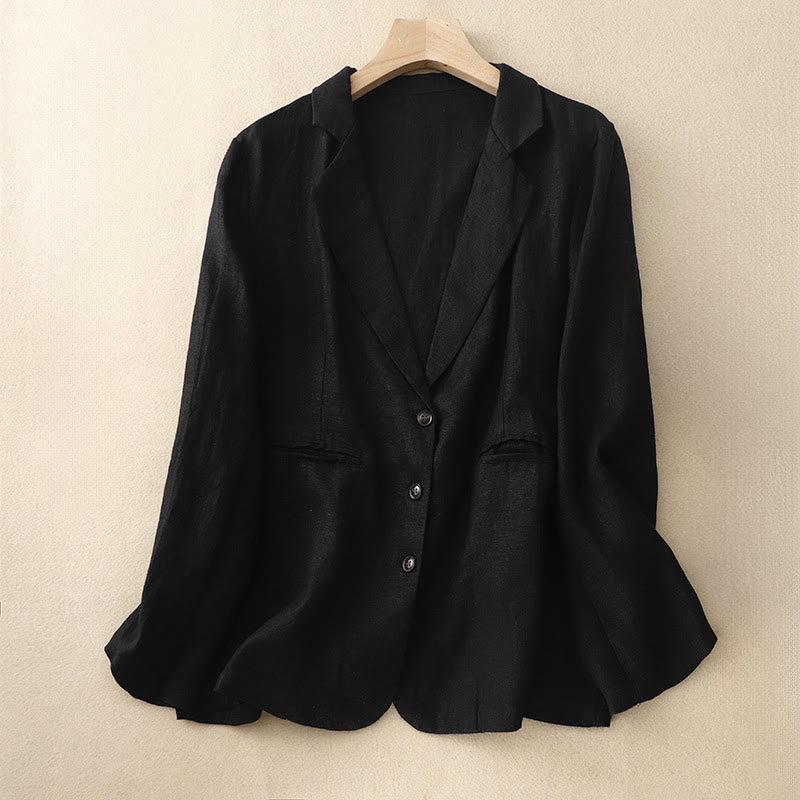 Buddha Stones Commute Retro Pure Color Lapel Women's Jacket With Pockets