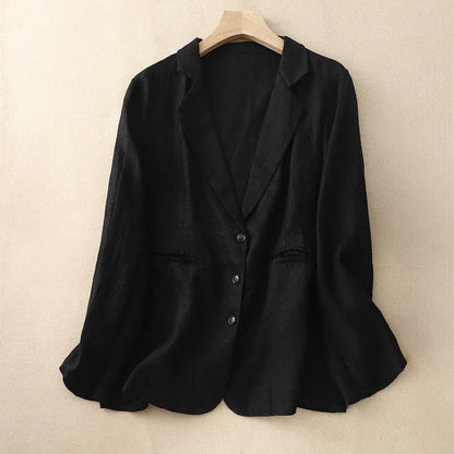 Buddha Stones Commute Retro Pure Color Lapel Women's Jacket With Pockets