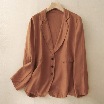Buddha Stones Commute Retro Pure Color Lapel Women's Jacket With Pockets